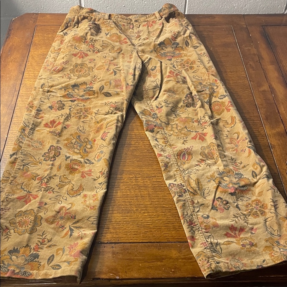 Liz Claiborne Floral Corduroy Pants - Brown and Tan